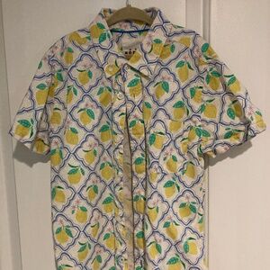 Mini Boden Button Down Short Sleeve Boy's Shirt - Lemon Print - Size 8-9